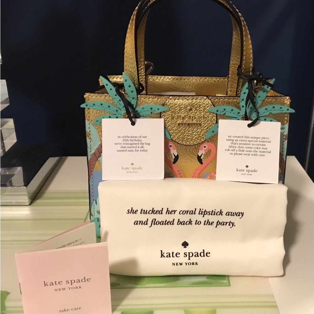 🌴🦩RARE BNWT Kate Spade New York by the Pool Flamingo Sam leather crossbody🦩🌴 - Picture 11 of 16